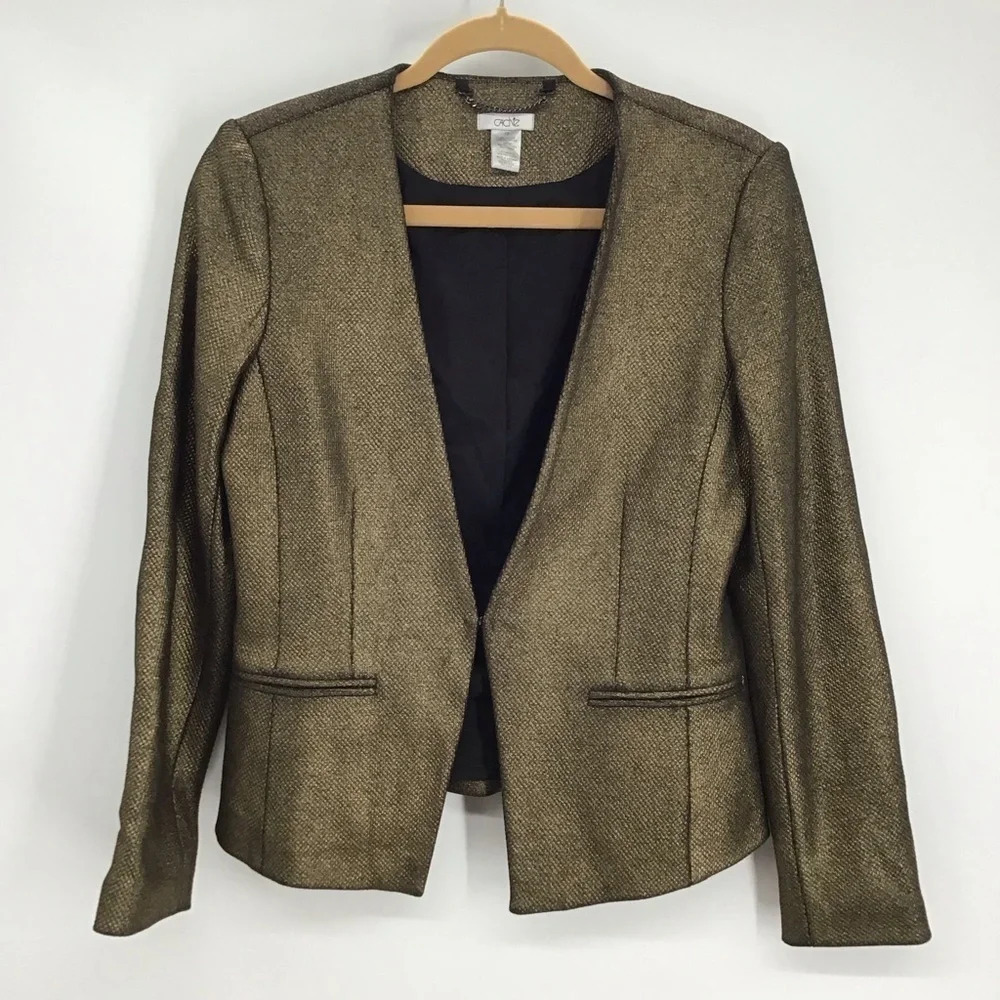 Cache Women’s Gold Metallic Blazer Jacket Career Special Occasion Size 10